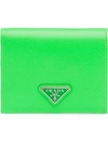 Prada Small Saffiano Leather Wallet In Green