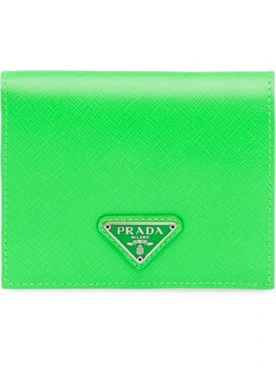 Prada Small Saffiano Leather Wallet In Green