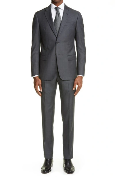 Emporio Armani Men's G-line Wool Sharkskin Suit In Charcoal