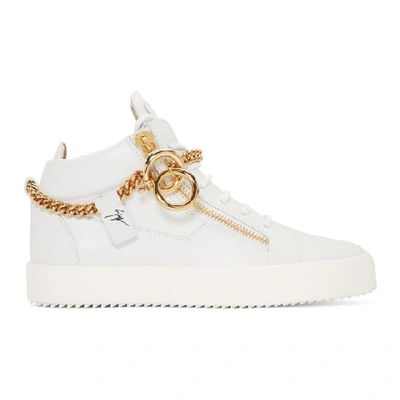 Giuseppe Zanotti Goldtone Chain Mid-top Leather Sneakers In White