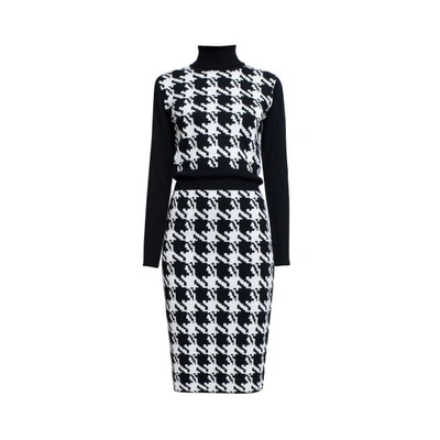 Rumour London Lina Houndstooth Merino Wool Knitted Dress