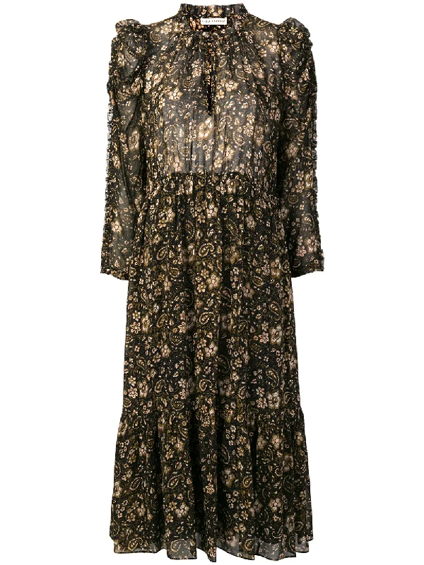 Ulla Johnson Floral Paisley Crepe Dress - Black | ModeSens