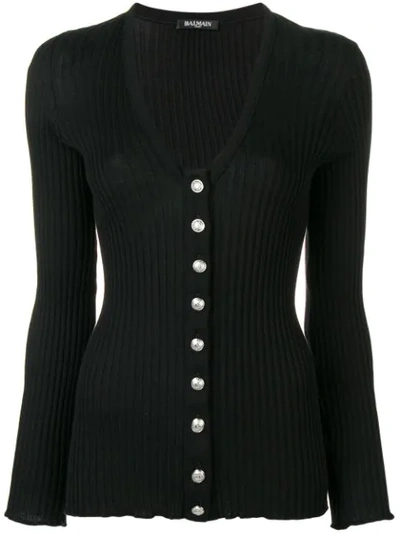 Balmain Ribbed-knit Cotton Cardigan In Black