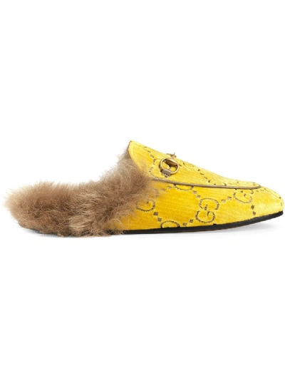 Gucci Princetown Gg Velvet Slipper In Yellow