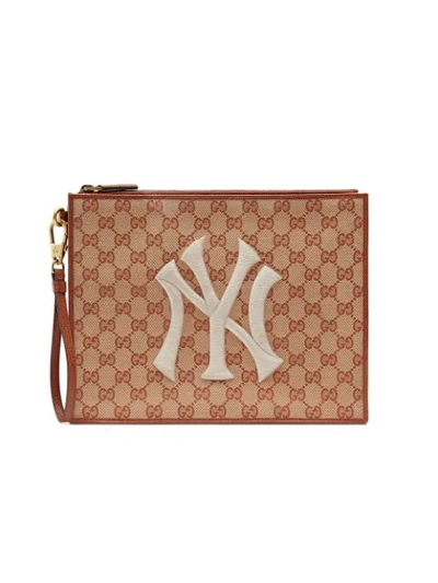 Gucci Original Gg Pouch With Ny Yankees™ Patch In Neutrals