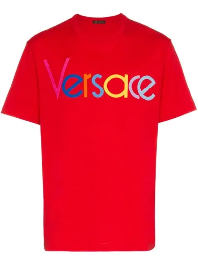 Versace Embroidered Logo T-shirt In A041 Red