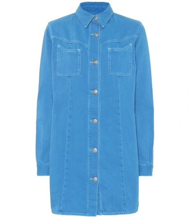 Ganni Sheldon Cotton Denim Mini Shirt Dress In Lapis Blue Overdyed