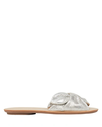 Loeffler Randall Phoebe Knotted Metallic Leather Slide Sandals In Silver