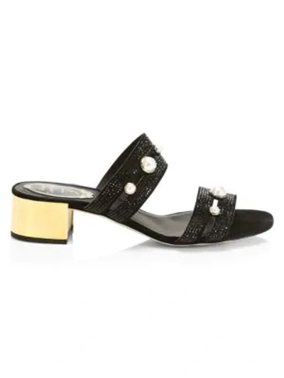 René Caovilla Women's Pearl-embellished Leather Mules In Black