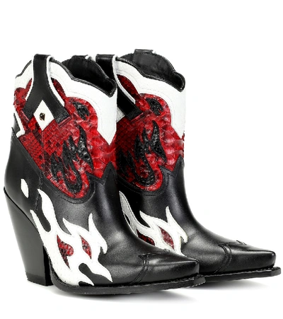 Valentino Garavani Ranch Flames 95 Leather And Snakeskin Ankle Boots In Black Multi
