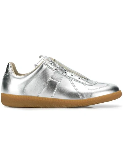 Maison Margiela Replica Laminated Metallic Low-top Sneakers In Silver