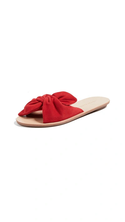Loeffler Randall Phoebe Knotted Suede Slide Sandals In Bright Red Suede