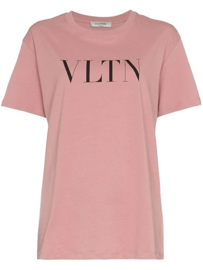 Valentino Logo Printed Cotton Jersey T-shirt In Soft Pink/nero