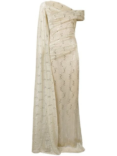 Talbot Runhof Metallic Draped Gown In Neutrals