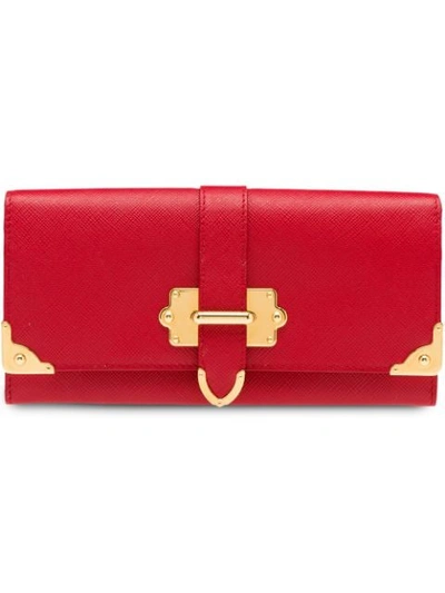 Prada Cahier Saffiano Leather Wallet Large In Red