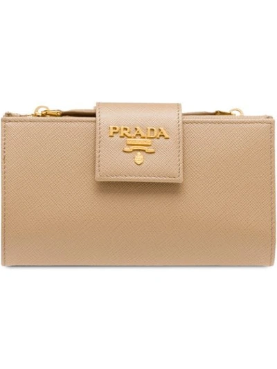 Prada Medium Saffiano Leather Wallet In Neutrals