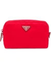 Prada Logo-plaque Cosmetic Pouch In Red