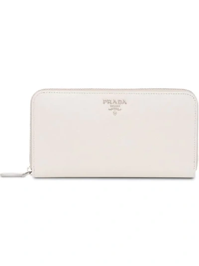 Prada Large Saffiano Leather Wallet - White In White