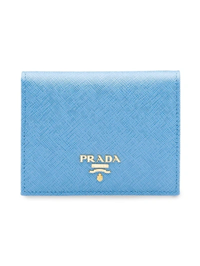 Prada Logo Plaque Small Wallet - Blue