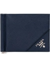 Prada Foldover Logo Wallet In Blue