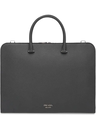 Prada Leather Briefcase In Grey