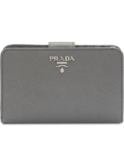 Prada Medium Saffiano Leather Wallet In Grey