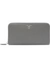 Prada Leather Wallet In Grey