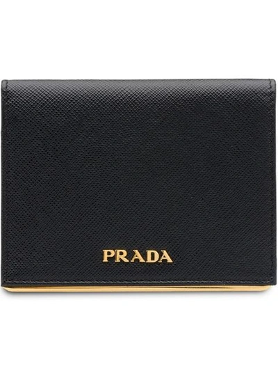 Prada Small Logo-plaque Wallet In Black