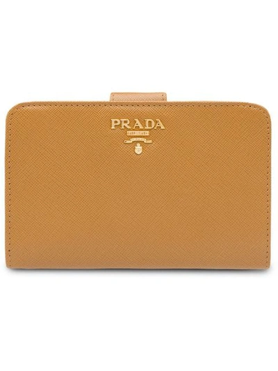 Prada Medium Saffiano Leather Wallet In F098l Caramel