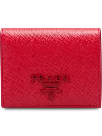 Prada Tonal Logo-plaque Wallet In Red