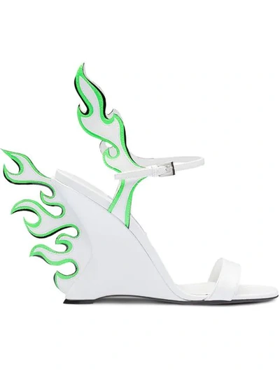 Prada Flame Leather 110mm Sandals In Bianco Verde Fluo