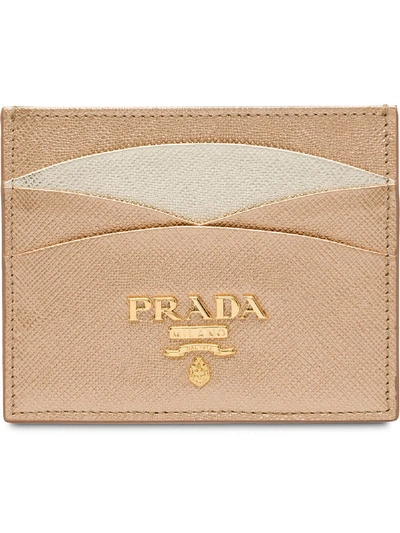 Prada Saffiano Leather Credit Card Holder - Neutrals