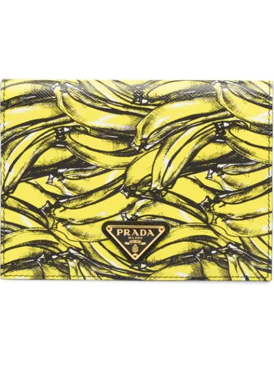 Prada Banana-print Saffiano-leather Wallet In Yellow