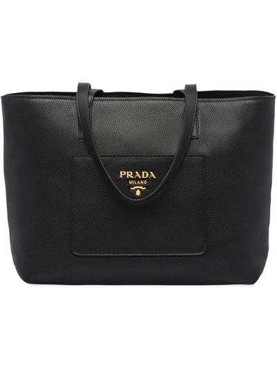 Prada Large Leather Tote In Black