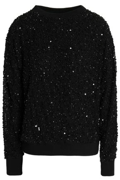 Alice And Olivia Alice + Olivia Woman Helen Sequined Stretch-knit Sweatshirt Black