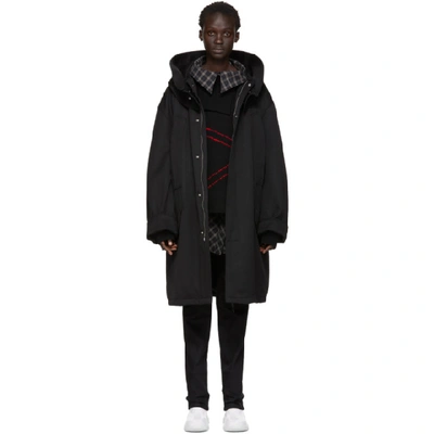 Raf Simons Black Wool Padded Parka In 00099 Black