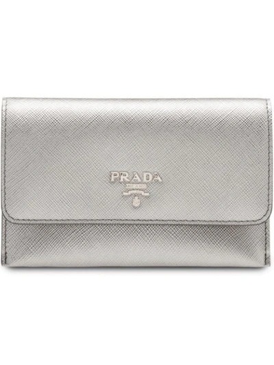 Prada Leather Card Holder - Silver