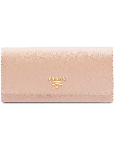 Prada Logo Foldover Wallet In Pink