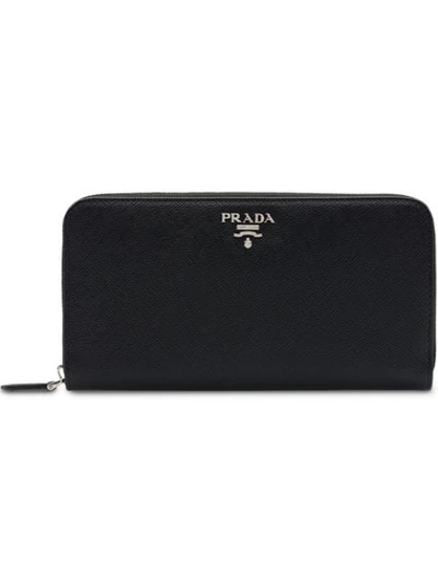 Prada Large Saffiano Leather Wallet - Black In Black