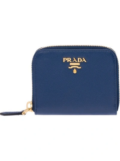 Prada Saffiano Coin Purse In Blue