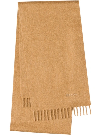 Prada Logo Embroidered Scarf In Neutrals