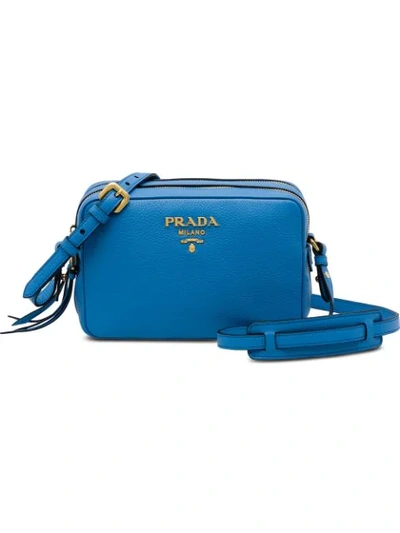 Prada Logo Zipped Shoulder Bag In Blue