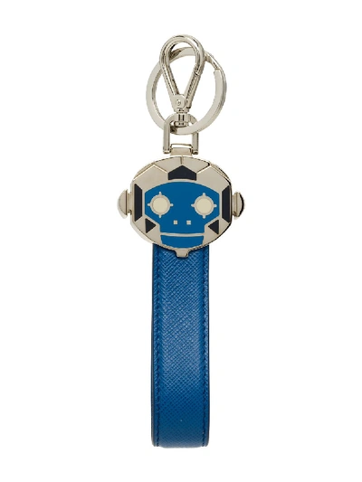 Prada Saffiano Leather And Metal Keychain - Blue