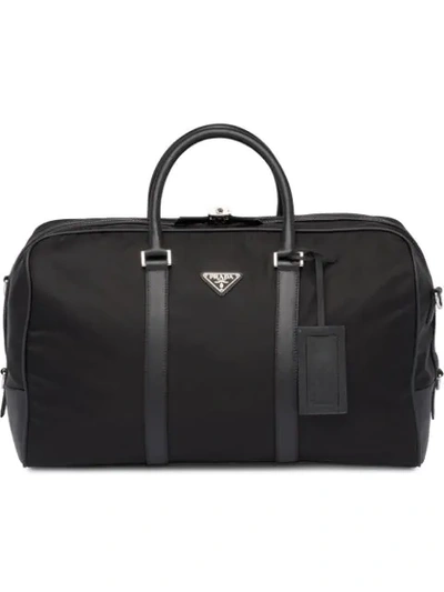 Prada Saffiano Leather Trim Duffle Bag In Black