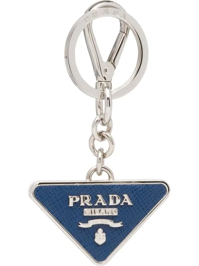 Prada Saffiano Leather Keychain In Blue