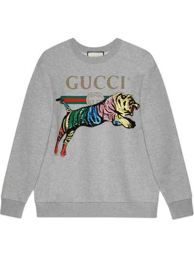 Gucci Oversized-sweatshirt Mit Tigermuster In Grey