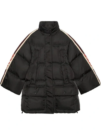 Gucci Padded Nylon Cape Jacket With  Stripe In Black Nylon