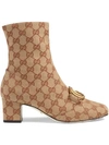 Gucci Gg Canvas Mid-heel Booties With Gg Detail In Neutrals