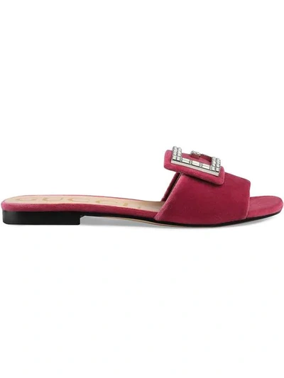 Gucci Velvet Slide With Crystal G In Pink