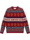 Gucci Symbols Wool Jacquard Sweater In Red